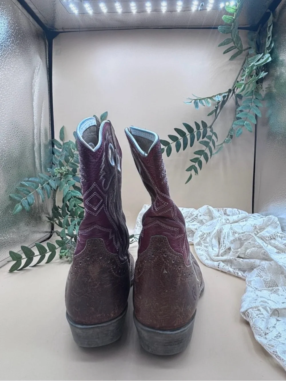 Ariat Youth 2.5 Burgundy Brown Leather Square Toe Cowboy Boots